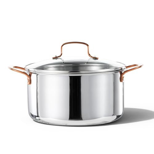 8 Qt Tri-Ply Stainless Steel Stockpot with Glass Lid - Even Heating, Oven & Induction Safe - Sliver