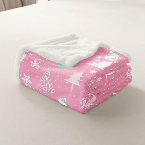 jejeloiu Pink Christmas Sherpa Blanket Baby 30"x40" Snowman Fleece Throw Blanket for Kids Boys Girls Xmas Snowflake Winter Plush Blanket New Year Decor