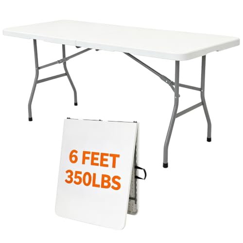 Jynooer 6ft White Folding Table - Heavy Duty Portable Indoor Outdoor Picnic