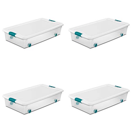 Sterilite 56 Quart Wheeled Latching Storage Box 4-Pack for Home Organization