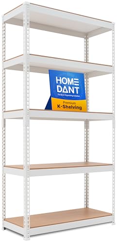 White 35.9-Inch 5-Tier Metal Garage Storage Shelves - Adjustable Shelving Unit with Boltless Assembly