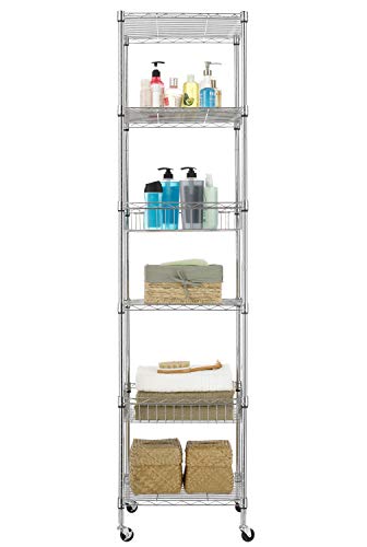 72-Inch Heavy Duty Wire Shelving Unit with Wheels - Chrome, 6-Tier Storage Rack