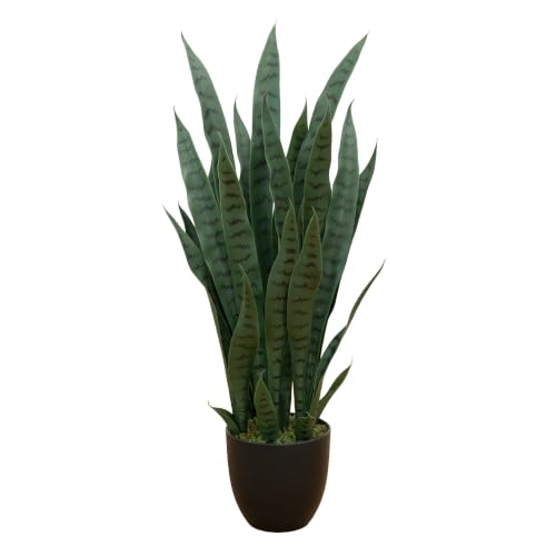 Artificial Snake Plant 35in with Black Planter - Faux Indoor Decor