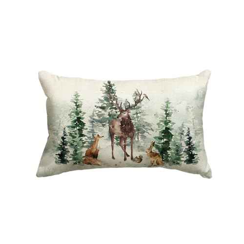 AVOIN colorlife Christmas Trees Reindeer Throw Pillow Cover, 12 x 20 Inch Xmas Winter Holiday Animals Cushion Case Decoration for Sofa Couch