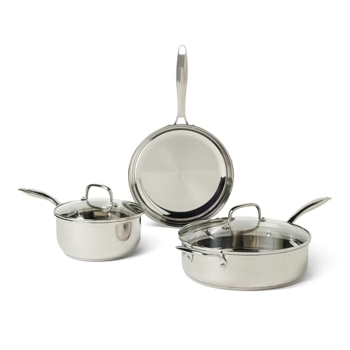 Amazon Basics 5-Piece Stainless Steel Cookware Set - All Cooktop Compatible