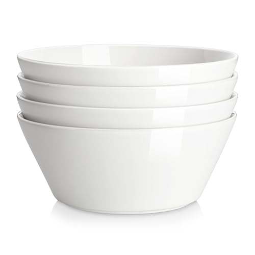 Large Salad Soup Bowls Set of 4 - 60oz White Ceramic Bowls, Family Serving