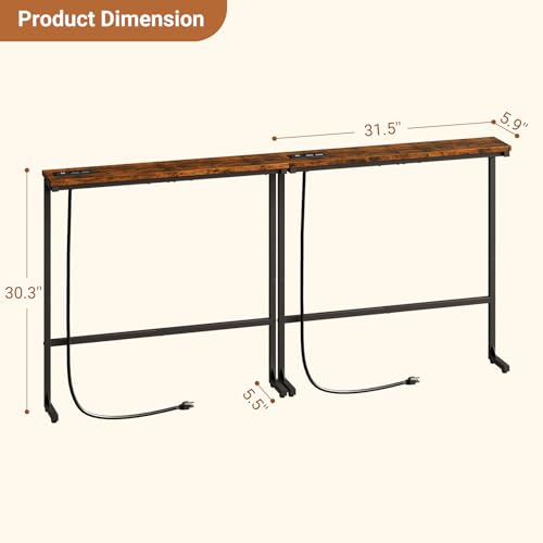HavenlyYouth 63-Inch Narrow Console Table with Charging Station for Small Spaces