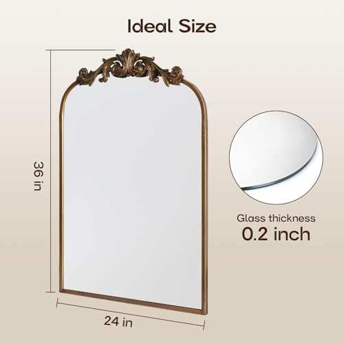 USHOWER Vintage Gold Mirror 24x36 Inch Antique Baroque Wall Mirror