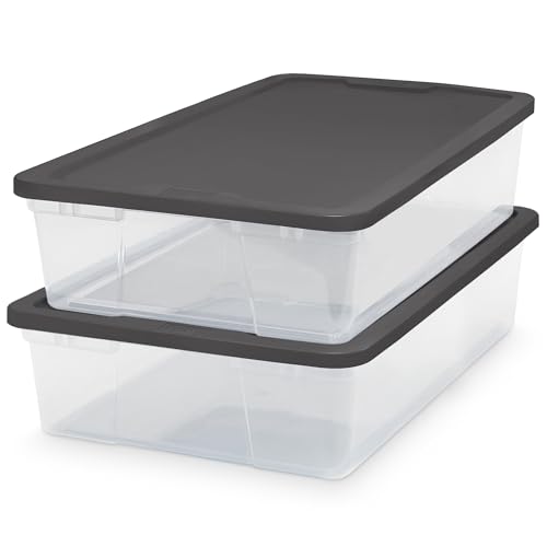 HOMZ 28 Qt Clear Plastic Storage Bins with Gray Snaplock Lids - 2 Pack