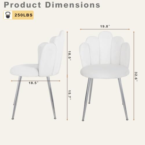 BOWTHY White Velvet Vanity Chair for Makeup Room - Midcentury Modern Accent with Metal Legs