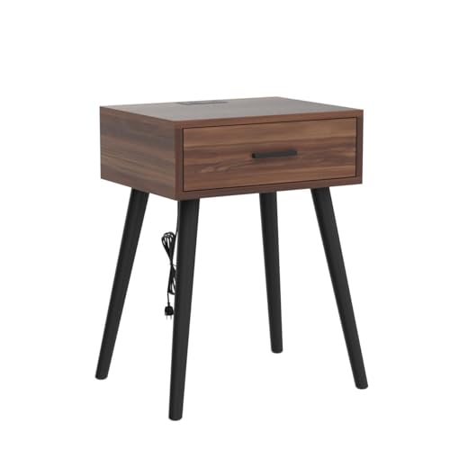 Nightstands Set of 2 with Charging Station - Mid Century Bedside Table NS003X