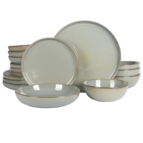 Green 16-Piece Dinnerware Set for 4 - Plates & Bowls Reactive Glaze