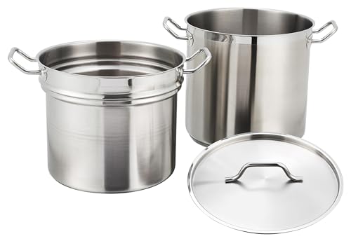 Winco 12 Quart Stainless Steel Double Boiler with Cover - Versatile & Commercial-Grade