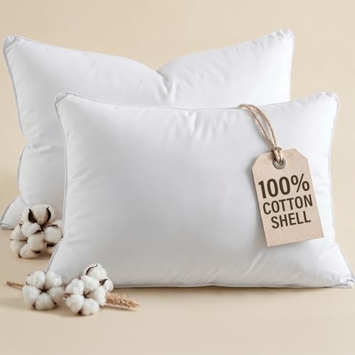 CGK Unlimited Queen Size Cotton Pillows Set of 2 - White, Soft Support, Breathable 300 Thread Count