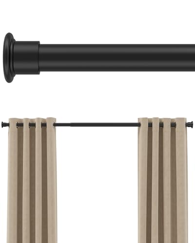 EZFurni Black Tension Curtain Rod 42-123 Inches No Drilling Window Support