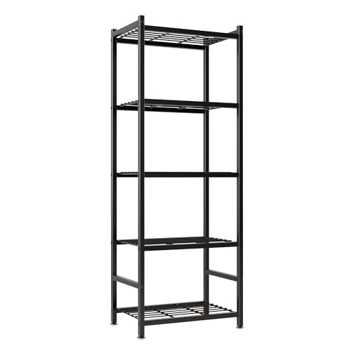 Black 5-Tier Metal Shelving Unit with Adjustable Feet - 17.7 x 11.8 x 56.3 inches