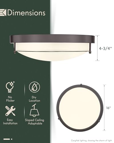 Cargifak 16 Inch Modern Flush Mount Ceiling Light with Frosted Glass and Oil Rubbed Bronze Finish - Variation: Oil-Rubbed Bronze 1 / 16 Inch