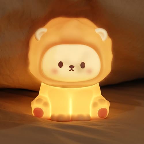 Cute Lion Cartoon Nursery Night Lights, Big Cat Design Safe Silicone Soft LED Nursery Lamp for Toddler Room Decoration