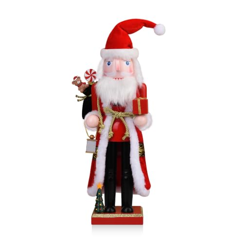 15-Inch Wooden Santa Nutcracker with Gift Sack and Lantern