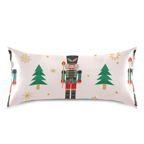 Christmas Tree Nutcracker Pillow Covers Silk Pillowcase for Hair and Skin with Envelope Closure Satin Pillowcase Standard Size Pillow Case for Sleeping Women Girls Boys Room (20x30 Inch)