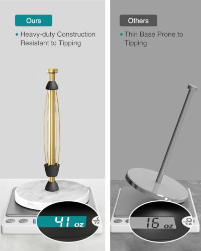 PAROTO Marble Base Gold Paper Towel Holder - One-Hand Tear Countertop Stand (Warm Gold)