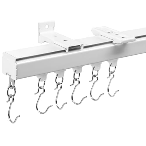 White Aluminum Ceiling Curtain Track 9-12 ft Wall Mount Rail - 1 Set