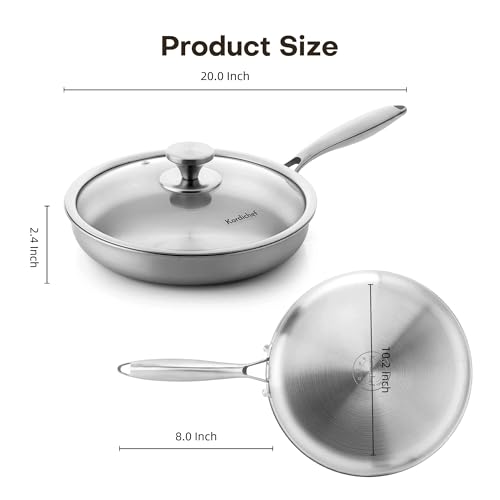 Kordichef 12 Inch Stainless Steel Frying Pan with Lid - Healthy, Induction Compatible Skillet