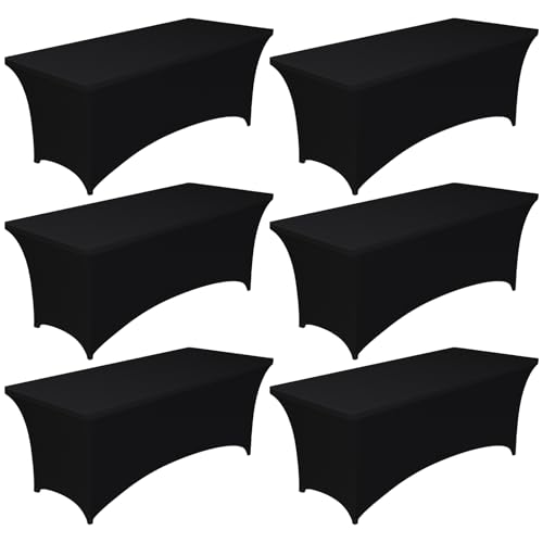 Black 6ft Fitted Spandex Tablecloths - Pack of 6 for Rectangle Tables