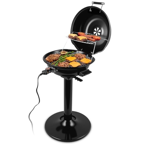 Electric Grill - Indoor & Outdoor Portable BBQ with Adjustable Heat, 1600W - Black
