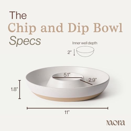 Mora Ceramic Chips and Dip Serving Tray Vanilla White - Large Divided Party Bowl Set