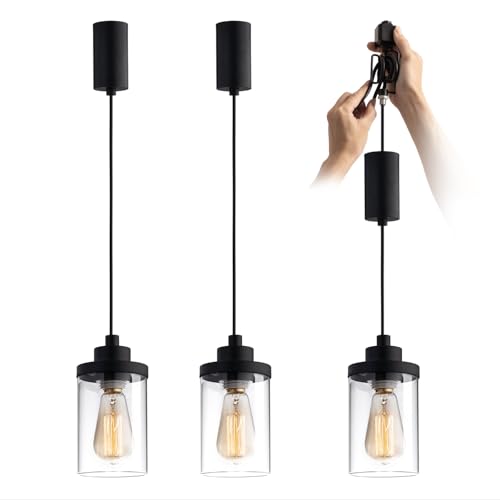 Mirrea Black H-Type Track Lighting Pendants, Adjustable 3-Pack - E26 Compatible