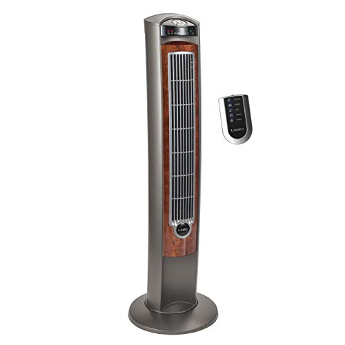 Lasko 42-Inch Oscillating Tower Fan with Remote - Gray/Woodgrain, Quiet & Powerful Cooling