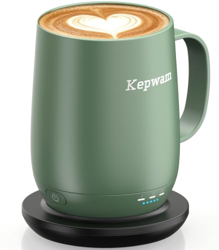 Kepwam 14oz Self-Heating Coffee Mug with 3 Temperature Settings – Rechargeable Heated Travel Mug