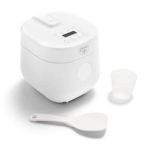 GreenLife Digital Rice Cooker, 2-Cups Uncooked/4-Cups Cooked, White