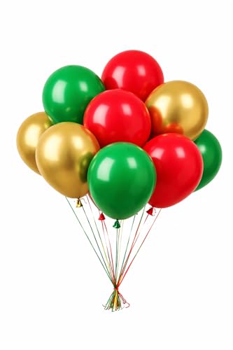 DREAM DECOR Celebrating Life's Moments Red Green Gold Balloon Kit - 50 Assorted Latex Balloons for Christmas & Parties