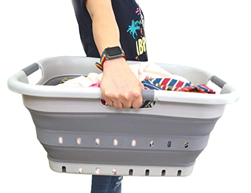 Set of 2 Collapsible Laundry Baskets - 41L Grey/Dark Grey Space Saving Hampers