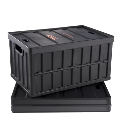 VEVOR 65L Black Collapsible Storage Bins with Lids - 3 Pack, Stackable, Space-Saving