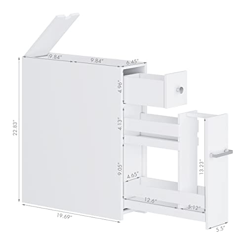 Spirich White Bathroom Storage Cabinet with Toilet Paper Holder - Narrow Floor Unit