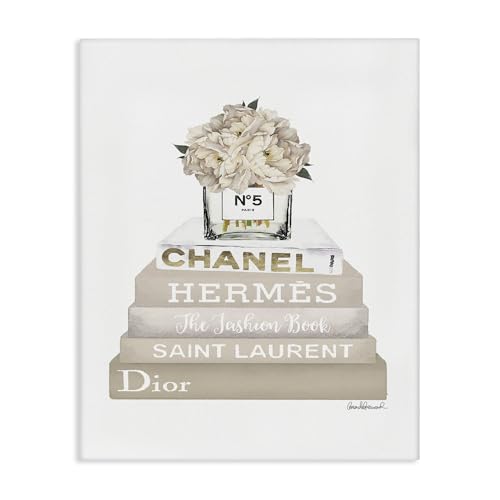 The Stupell Home Décor Collection High Fashion Bookstack with Tan Flowers Stretched Canvas Wall Art, 30 x 40, Multi-Color