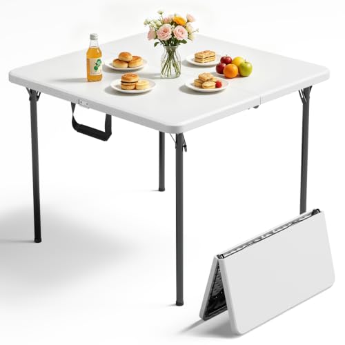 FurniEdge 36-Inch Portable Folding Table - Heavy Duty Plastic with Steel Legs, Supports 300lbs, Indoor & Outdoor Use, White