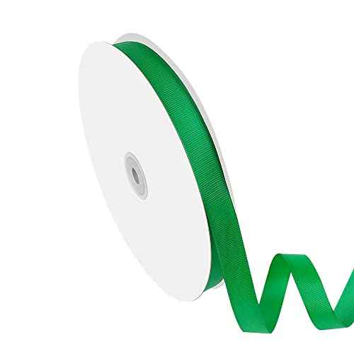 5/8" Width x 100 Yards Grosgrain Ribbon, Green Ribbed Ribbon for Gift Wrapping, Hair, Bows, Craft, DIY, Swags, Wedding, Valentine's Day, Christmas and Party Decoration