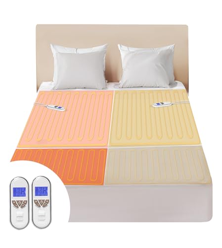 Bwarm Queen Size Multi-Zone Electric Heated Mattress Pad with Dual Controllers