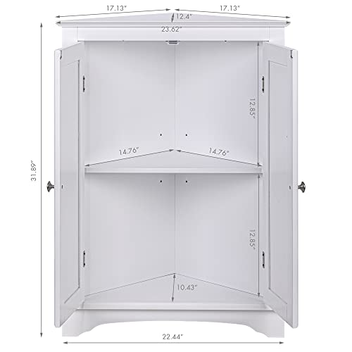 White Corner Bathroom Cabinet with Doors and Adjustable Shelf - Spiralich
