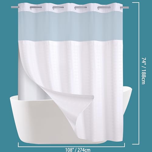 Conbo Mio Extra Wide No Hook Shower Curtain with Snap-In Liner Set 108x74 White - Check-White