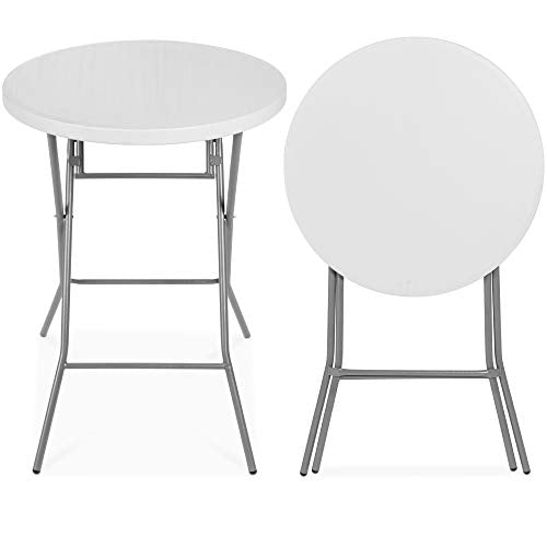 White 32-Inch Foldable Bar Height Table with Thick Top & Locking Legs
