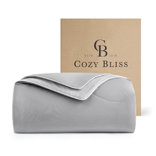 Queen Size Reversible Cooling Comforter - Soft Silky Summer Bed Blanket, Cozy Bliss Grey 90x90