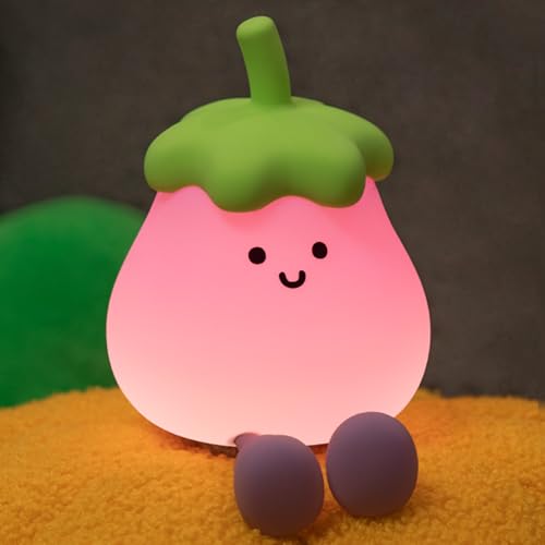 Eggplant Night Light for Kids, Cute Eggplant Sleep Lamp Squishy Silicone Kids Nightlight USB Rechargeable Portable Bedroom Night Lamp, Eggplant Gift Birthday Gift for Baby Girl Boy