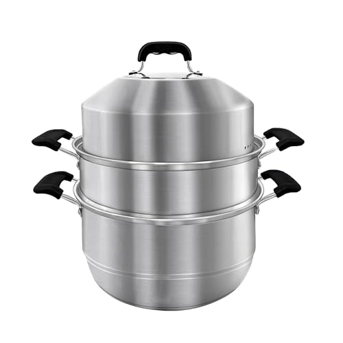 MANO 14.2 Inch Stainless Steel 2-Tier Steamer Pot with Lid for Cooking & Food Prep