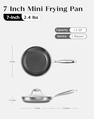 7-Inch Honeycomb Nonstick Frying Pan with Lid - PFAS-Free All Cooktop