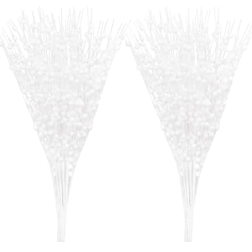 N&T NIETING White Glitter Berry Stem Christmas Decorations 20 Pack – Artificial Tree Picks for Holiday Decor